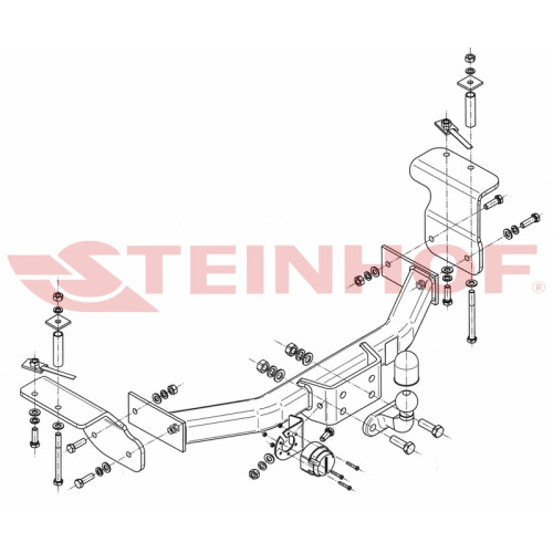 S-458 STEINHOF Фаркоп на SsangYong Actyon Sports 2006-2014 без снятия и подрезки бампера. Тип шара: F. Нагрузки: 2300/92 кг, масса фаркопа 21,8 кг (без электрики в комплекте)