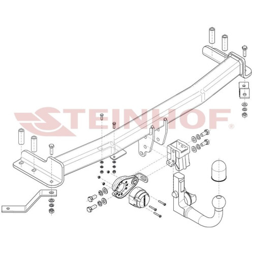 S-479 STEINHOF Фаркоп на SsangYong Stavic 2WD / 4WD 2013-2019. Требуется подрезка бампера. Тип шара: AV (вертикальное быстросъемное крепление шара на ключе). Нагрузки: 2850/140 кг, масса фаркопа 20 кг (без электрики в комплекте)