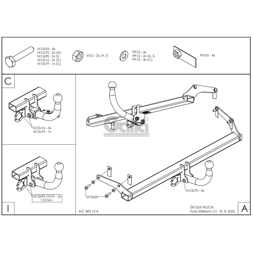 S084C GALIA Полностью оцинкованный фаркоп на Skoda Felicia хетчбек 1996-2002. Тип шара: C (горизонтальный съемный). Установка без снятия и выреза бампера. Нагрузки: 1000/50 кг, масса фаркопа 12,57 кг