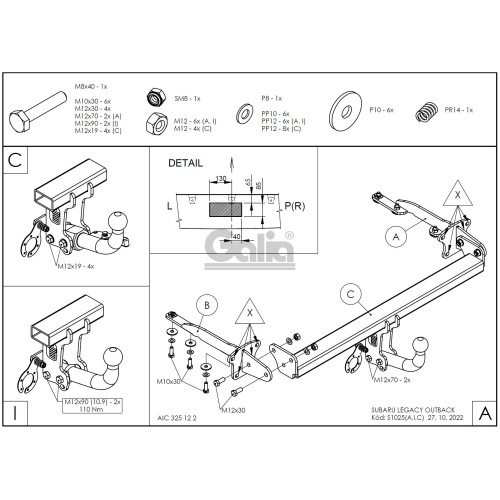 S102C GALIA Полностью оцинкованный фаркоп на Subaru Outback 2009-2015. Подрозетник убирается за бампер. Тип шара: C (горизонтальный съемный). Невидимый вырез бампера. Нагрузки: 2100/85 кг, масса фаркопа 17,57 кг