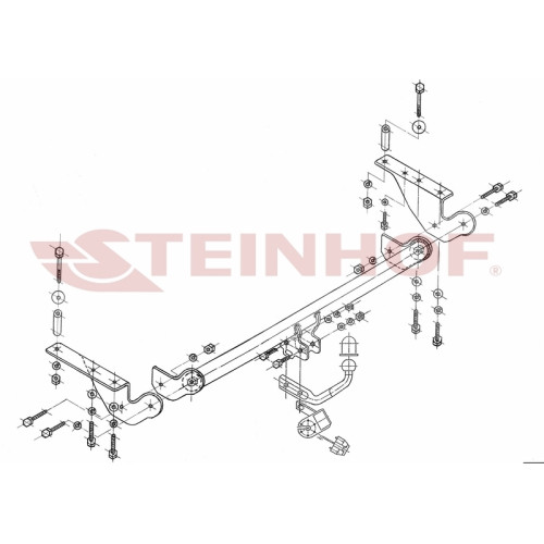 T-104 STEINHOF Фаркоп на Toyota Avensis седан/лифтбек T25 04/2003-2009 без снятия и подрезки бампера. Тип шара: A. Нагрузки: 1550/75 кг, масса фаркопа 18,4 кг (без электрики в комплекте)