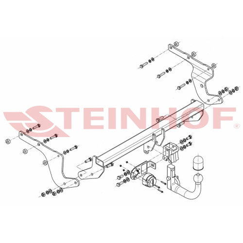 T-207 STEINHOF Фаркоп на Toyota Urban Cruiser 2WD 2009-2016 без снятия и подрезки бампера. Тип шара: AV (вертикальное быстросъемное крепление шара на ключе). Нагрузки: 980/50 кг, масса фаркопа 19,8 кг (без электрики в комплекте)