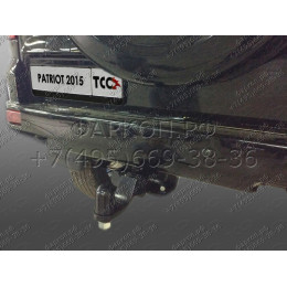 TCU00028 ТСС Фаркоп на UAZ Patriot 2015- без подрезки бампера. Тип шара: E (шаровый узел под американский квадрат). Нагрузки: 1600/100 кг