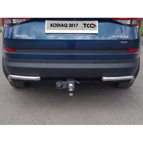 TCU00075 ТСС Фаркоп на Skoda Kodiaq 2017-2023. Требуется подрезка бампера. Тип шара: E (шаровый узел под американский квадрат). Нагрузки: 2000/100 кг