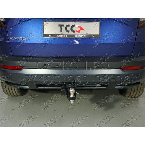 TCU00155 ТСС Фаркоп на Skoda Karoq 2020-. Требуется подрезка бампера. Тип шара: E (шаровый узел под американский квадрат). Нагрузки: 2000/100 кг