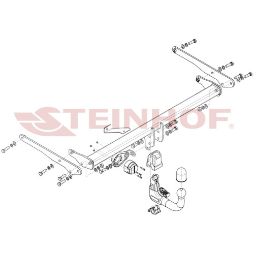 V-082 STEINHOF Фаркоп на Volkswagen Taigo CS1, кроме R-Line 09/2021- без подрезки бампера. Тип шара: AV (вертикальное быстросъемное крепление шара на ключе). Нагрузки: 1400/90 кг (без электрики в комплекте)