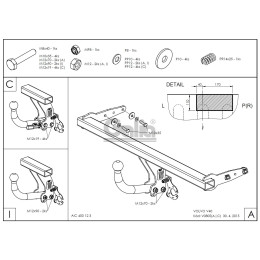 V080C GALIA Полностью оцинкованный фаркоп на Volvo V40 2012-2019. Тип шара: C (горизонтальный съемный). Без выреза бампера. Нагрузки: 1700/75 кг, масса фаркопа 