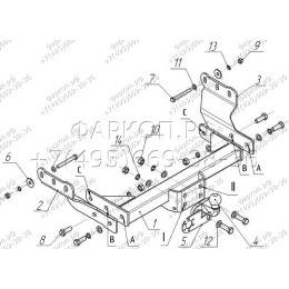 FD 26 AVTOS Фаркоп на Ford Transit фургон 2000-2014 без подрезки бампера. Тип шара: F. Нагрузки: 2000/100 кг, масса фаркопа 19,5 кг (без электрики в комплекте)