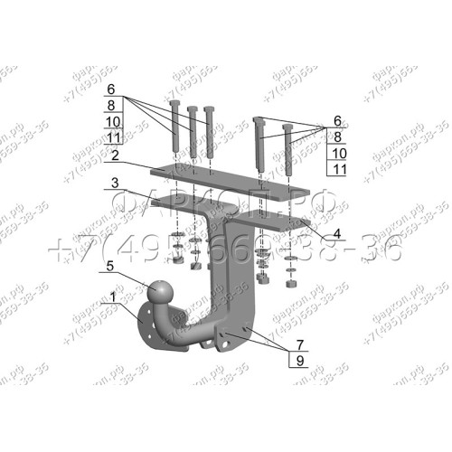 NS 21 AVTOS Фаркоп на Nissan Pathfinder R51 2004-2014. Необходима подрезка бампера. Тип шара: A. Нагрузки: 2000/100 кг, масса фаркопа 9,5 кг (без электрики в комплекте)