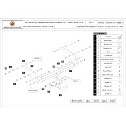 3655.12 SHERIFF Фаркоп на Renault Duster 2010-2015, 2015-2021, 2021-2022, Renault Kaptur 2016-2022, Nissan Terrano 2014-2022. Необходима подрезка бампера. Тип шара: A. Нагрузки: 1100/50 кг, масса фа