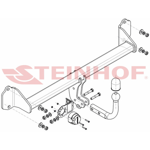 B-080 STEINHOF Фаркоп на BMW X1 F48 2015-2022 (без подрезки бампера), BMW 2-Series Active Tourer F45 2014-2021 (без подрезки бампера), BMW 2-Series Gran Tourer F46 2015-2021 (невидимая подрезка бампера). Тип шара: A. Нагрузки: 2000/100 кг, масса фаркопа 1
