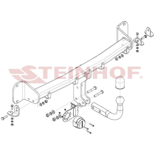 B-082 STEINHOF Фаркоп на BMW 5-Series седан G30 / универсал G31 2017-2023, BMW 6-Series Gran Turismo G32 2017-2023, BMW 7-Series G11,G12 2015-2022. Требуется подрезка бампера. Тип шара: A. Нагрузки: 2300/120 кг, масса фаркопа 17,05 кг (без электрики в ком