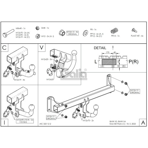 B019C GALIA Полностью оцинкованный фаркоп на BMW X3 F25 2010-2017, BMW X4 F26 2014-2018, кроме моделей с M-пакетом. Подрозетник убирается за бампер. Тип шара: C (горизонтальный съемный). Установка без выреза бампера. Нагрузки: 2400/100 кг, масса фаркопа 1