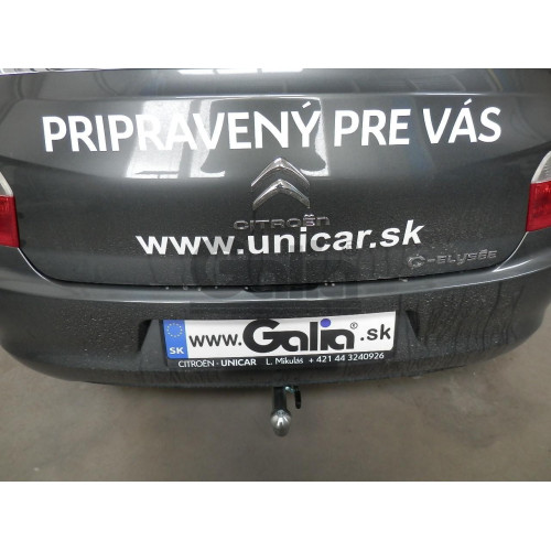 C064C GALIA Полностью оцинкованный фаркоп на Citroen C-Elysee 2013-2016, Peugeot 301 2013-2016. Подрозетник убирается за бампер. Тип шара: C (горизонтальный съемный). Установка без снятия и выреза бампера. Нагрузки 1200/60 кг, масса фаркопа 14,17 кг