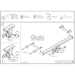 D033C GALIA Полностью оцинкованный фаркоп на Renault Logan седан 2005-2014. Тип шара: C (горизонтальный съемный). Установка без снятия и выреза бампера. Нагр