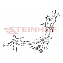 F-074 STEINHOF Фаркоп на Dodge Journey, в т.ч. 4WD 2008-2020, FIAT Freemont, в т.ч. 4WD 2011-2020. Требуется подрезка бампера. Тип шара: A. Нагрузки: 1600/80 кг, масса фаркопа 15,7 кг (