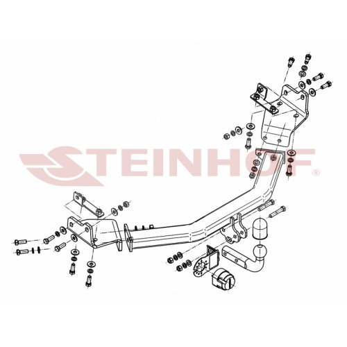 F-074 STEINHOF Фаркоп на Dodge Journey, в т.ч. 4WD 2008-2020, FIAT Freemont, в т.ч. 4WD 2011-2020. Требуется подрезка бампера. Тип шара: A. Нагрузки: 1600/80 кг, масса фаркопа 15,7 кг (без электрики в комплекте)