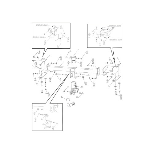 F.0919.003 BERG Фаркоп на Jetour X70 Plus 2023-, Jetour X90 Plus 2023-, Soueast s07 2024-, Soueast s09 2024-. Требуется подрезка бампера. Тип шара: VM (быстросъемный). Нагрузки: 1500/75 кг, масса фаркопа 21,5 кг (без электрики в комплекте)