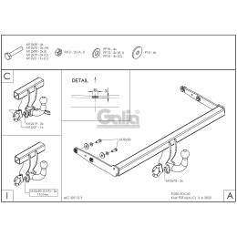 F051C GALIA Полностью оцинкованный фаркоп на Ford Focus I хетчбек 3/5 дверей 1998-2004. Тип шара: C (горизонтальный съемный). Невидимый вырез бампера. Нагруз