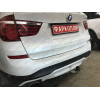 B019C GALIA Полностью оцинкованный фаркоп на BMW X3 F25 2010-2017, BMW X4 F26 2014-2018, кроме моделей с M-пакетом. Подрозетник убирается за бампер. Тип шара: C (горизонтальный съемный). Установка без выреза бампера. Нагрузки: 2400/100 кг, масса фаркопа 1