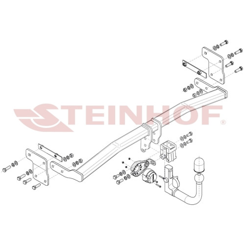K-080 STEINHOF Фаркоп на Kia Ceed хетчбек 5 дверей 2018- без подрезки бампера. Тип шара: AV (вертикальное быстросъемное крепление шара на ключе). Нагрузки: 1600/85 кг, масса фаркопа 4,82 кг (без электрики в комплекте)