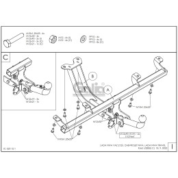 L028C GALIA Полностью оцинкованный фаркоп на Lada Niva Travel 2021-, Chevrolet Niva 2123 2008-2020, Lada Niva 2020-2021. Тип шара: C (горизонтальный съемный). Установка без снятия 