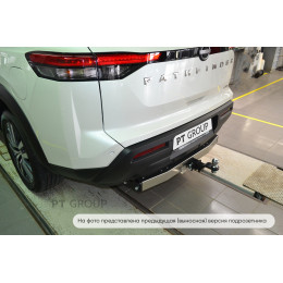 NPA-22-991124.00 PT GROUP Фаркоп с нержавеющей накладкой на Nissan Pathfinder R53 2022- без подрезки бампера. Тип шара: E (легкосъемный шар под квадрат). Нагрузки: 2750