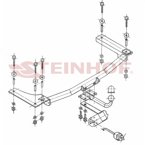 O-216 STEINHOF Фаркоп на Opel Vectra B седан/хетчбек 5 дверей 09/1998-05/2002 без снятия и подрезки бампера. Тип шара: H (сварное крепление шара). Нагрузки: 1300/75 кг, масса фаркопа 15,7 кг (без электрики в комплекте)