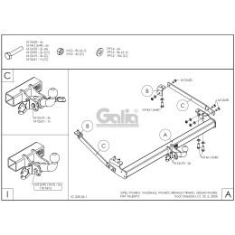 O066A GALIA Полностью оцинкованный фаркоп на Renault Trafic 2014-, Opel Vivaro 2014-2018, FIAT Talento 2016-2020, Nissan NV300 L1,L2 2016-. Тип шара: A. Установка без снятия и выреза бампе