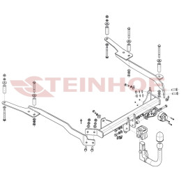 P-016 STEINHOF Фаркоп на Peugeot 607 седан 2000-2010. Требуется подрезка бампера. Тип шара: AV (вертикальное быстросъемное крепление шара на ключе). Нагрузки: