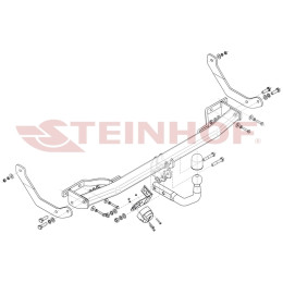 P-064 STEINHOF Фаркоп на Peugeot 307 универсал 2002-2008. Требуется подрезка бампера. Тип шара: A. Нагрузки: 1700/80 кг, масса фаркопа 18,1 кг (без электрики в компл