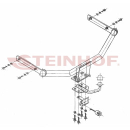 S-155 STEINHOF Фаркоп на Seat Leon хетчбек 5 дверей 2000-2005. Требуется подрезка бампера. Тип шара: H (сварное крепление шара). Нагрузки: 1500/75 кг, масса фарко
