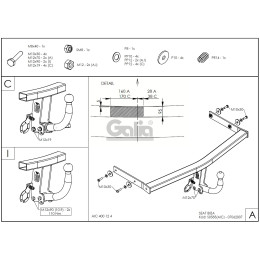 S058A GALIA Полностью оцинкованный фаркоп на SEAT Ibiza III 2002-2008. Подрозетник убирается за бампер. Тип шара: A. Невидимый вырез бампера. Нагрузки: 1200/50 к