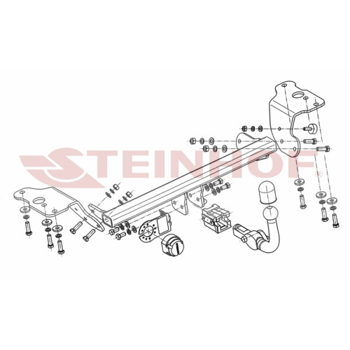T-093 STEINHOF Фаркоп на Toyota Auris хетчбек 5 дверей 10/2012-2018 без снятия и подрезки бампера. Тип шара: AH (горизонтальное быстросъемное крепление шара на ключе). Нагрузки: 1600/75 кг, масса фаркопа 18,4 кг (без электрики в комплекте)