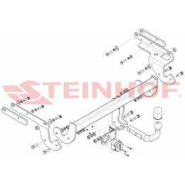 T-231 STEINHOF Фаркоп на Toyota Yaris хетчбек 3/5 дверей 2014-2020. Требуется подрезка бампера. Тип шара: A. Нагрузки: 1150/50 кг, масса фаркопа 18,3 кг (без электрики