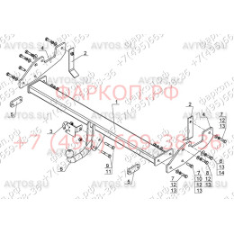 TY 36 AVTOS Фаркоп на Toyota Hilux с силовым брусом (для машин без подготовки) 2006-2015 без подрезки бампера. Тип шара: A. Нагрузки: 2500/100 кг, масса фаркопа 24 