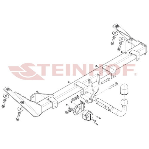 V-028 STEINHOF Фаркоп на Volkswagen Caddy, в т.ч. Maxi, в т.ч. Alltrack 2004-2021 без подрезки бампера. Тип шара: A. Нагрузки: 1650/80 кг, масса фаркопа 17,5 кг (без электрики в комплекте)