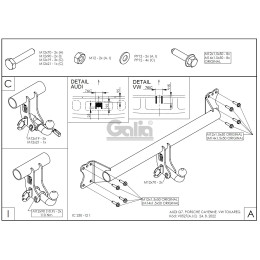 V052C GALIA Полностью оцинкованный фаркоп на Audi Q7 2006-2015, Porsche Cayenne 2002-2010, 2010-2018, Volkswagen Touareg 2002-2010, 2010-2018. Тип шара: C (горизонтальный съемный). Минималь