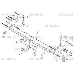 TY 36 AVTOS Фаркоп на Toyota Hilux с силовым брусом (для машин без подготовки) 2006-2015 без подрезки бампера. Тип шара: A. Нагрузки: 2500/100 кг, масса фаркопа 24 