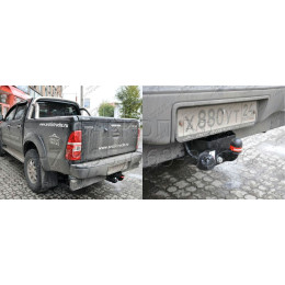 3065-F ORIS Фаркоп на Toyota Hilux (с отбойным брусом) 2008-2015 без выреза в бампере. Тип шара: F. Нагрузки: 1500/75 кг, масса фаркопа 14 кг (без электрики в компле