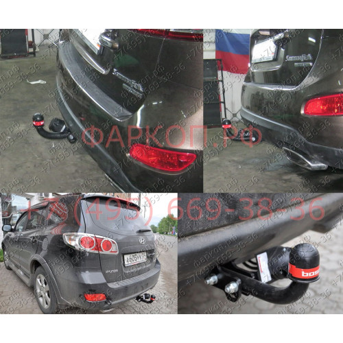 4227-A ORIS Фаркоп на Hyundai Santa Fe 2006-2012. Необходима подрезка бампера. Тип шара: A. Нагрузки: 1500/75 кг, масса фаркопа 22,2 кг (без электрики в комплекте)
