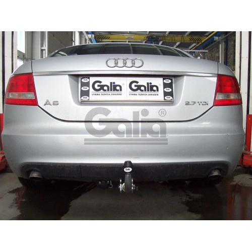 A039A GALIA Полностью оцинкованный фаркоп на Audi A6 седан/универсал 2004-2011, в т.ч. 4WD (Quattro), Audi A6 Allroad Quattro 2006-2012. Подрозетник убирается за бампер. Тип шара: A. Невидимый вырез бампера. Нагрузки: 2100/85 кг, масса фаркопа 20,5 кг