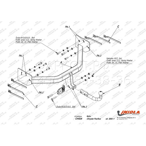 CH.024 IMIOLA Фаркоп Chrysler Pacifica 2003-2008. Тип шара: A. Нагрузки: 1800/80 кг (без электрики в комплекте)