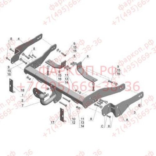 CV 05 AVTOS Фаркоп на Chevrolet Captiva 2006-2013. Необходима подрезка бампера. Тип шара: A. Нагрузки: 2000/100 кг, масса фаркопа 18 кг (без электрики в комплекте)