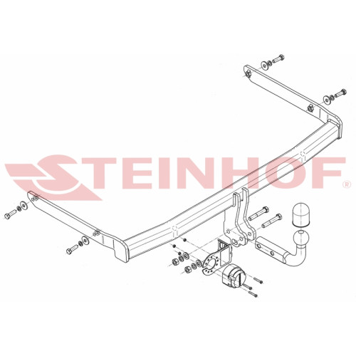 F-251 STEINHOF Фаркоп на Ford Fiesta хетчбек 3/5 дверей 2002-2008. Требуется подрезка бампера. Тип шара: A. Нагрузки: 900/50 кг, масса фаркопа 13,5 кг (без электрики в комплекте)