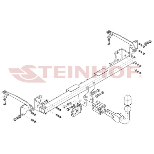 F-303 STEINHOF Фаркоп на Ford Transit Connect SWB/LWB 2014-2018, 2018-2022, Ford Tourneo Connect 2014-2018, 2018-2022 без подрезки бампера. Тип шара: AH (горизонтальное быстросъемное крепление шара на ключе). Нагрузки: 1500/85 кг, масса фаркопа 17,1 кг (б