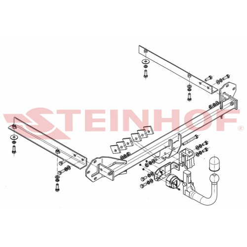 H-060 STEINHOF Фаркоп на Honda Civic универсал 2014-2017. Требуется подрезка бампера. Тип шара: AV (вертикальное быстросъемное крепление шара на ключе). Нагрузки: 1500/75 кг, масса фаркопа 23,7 кг (без электрики в комплекте)