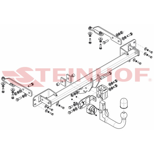 H-072 STEINHOF Фаркоп на Honda HR-V 2015-2021. Требуется подрезка бампера. Тип шара: AV (вертикальное быстросъемное крепление шара на ключе). Нагрузки: 1450/80 кг, масса фаркопа 19,8 кг (без электрики в комплекте)