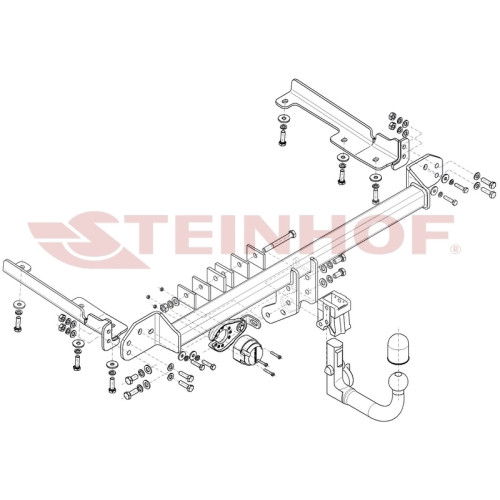 H-082 STEINHOF Фаркоп на Honda CR-V 2012-2017 без подрезки бампера. Тип шара: AV (вертикальное быстросъемное крепление шара на ключе). Нагрузки: 2000/110 кг, масса фаркопа 15,25 кг (без электрики в комплекте)