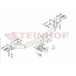 H-272 STEINHOF Фаркоп на Hyundai Santa Fe II CM 2006-2012. Требуется подрезка бампера. Тип шара: A. Нагрузки: 2300/95 кг, масса фаркопа 21 кг (без электрики в комплекте)